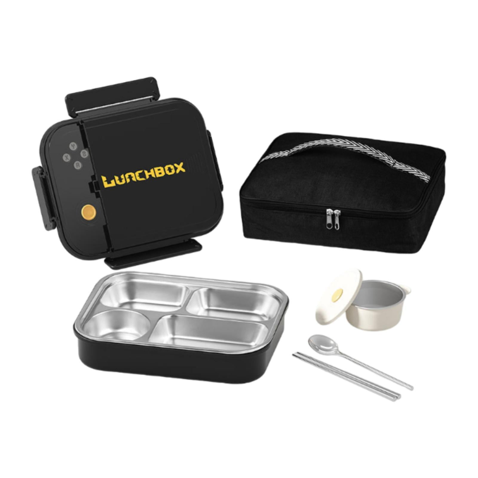 Fiocias Thermal Bento Box 4 Sided Lock Storage Case Bag Food Container for Office Work H black