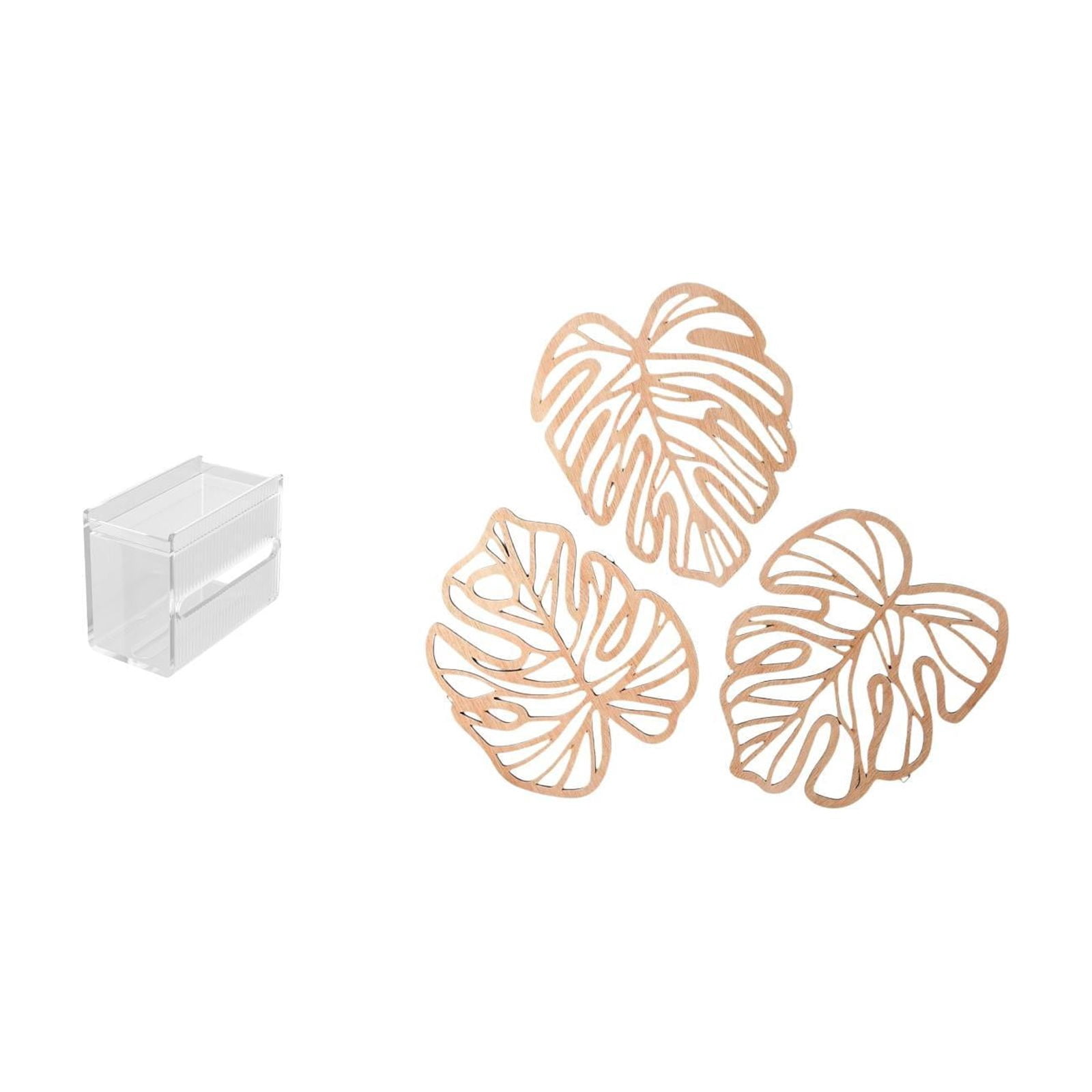 Fiocias Tissue Case Wall Mounted Toilet Paper Storage Box Acrylic Toilet Tissue Towel Holder Palm Leaves Wood Wall Decor for Bedrooms Kitchens Bathrooms