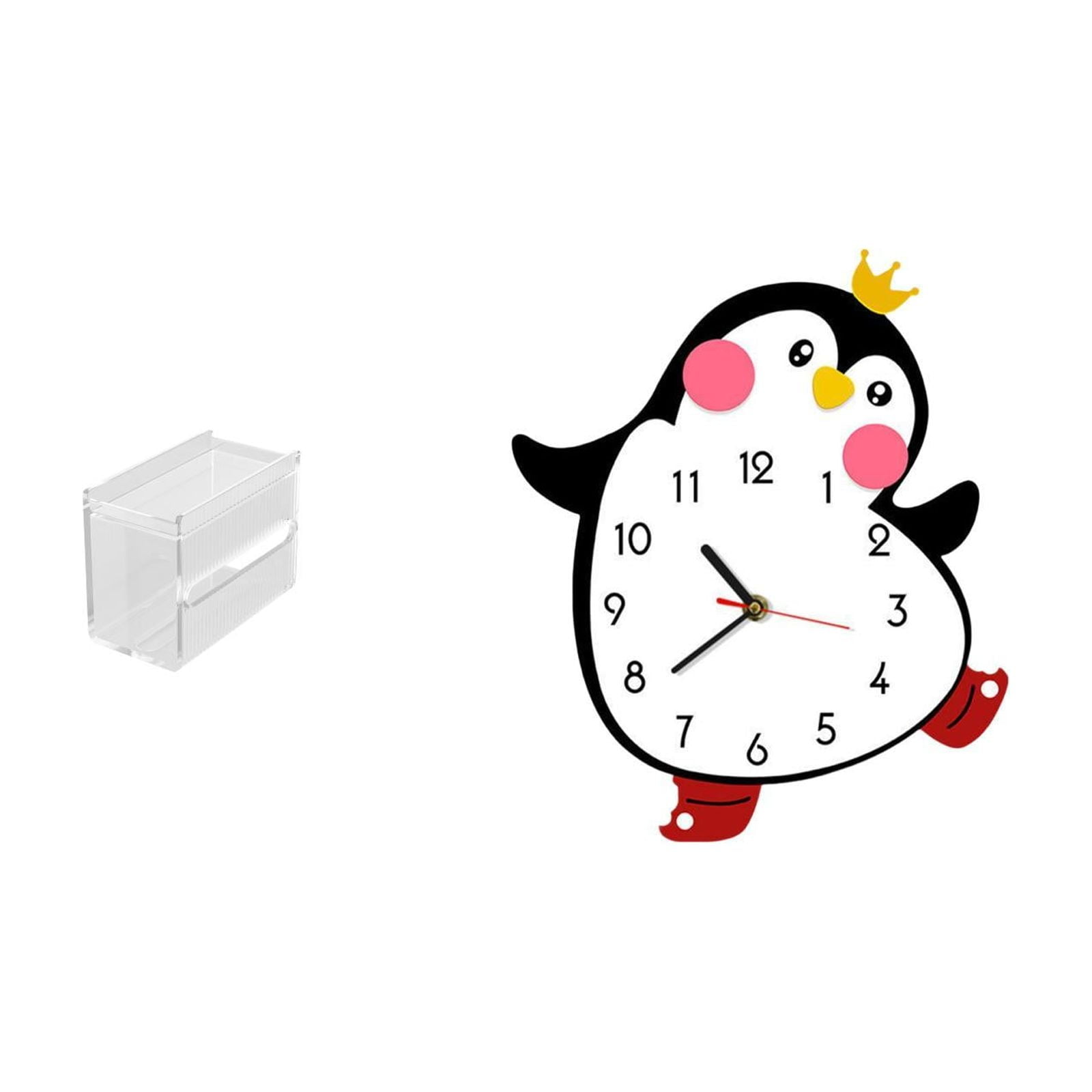 Fiocias Tissue Case Wall Mounted Toilet Paper Storage Box Acrylic Toilet Tissue Towel Holder Wall Clock Non Ticking Silent Decorative Clocks with Modern Durab