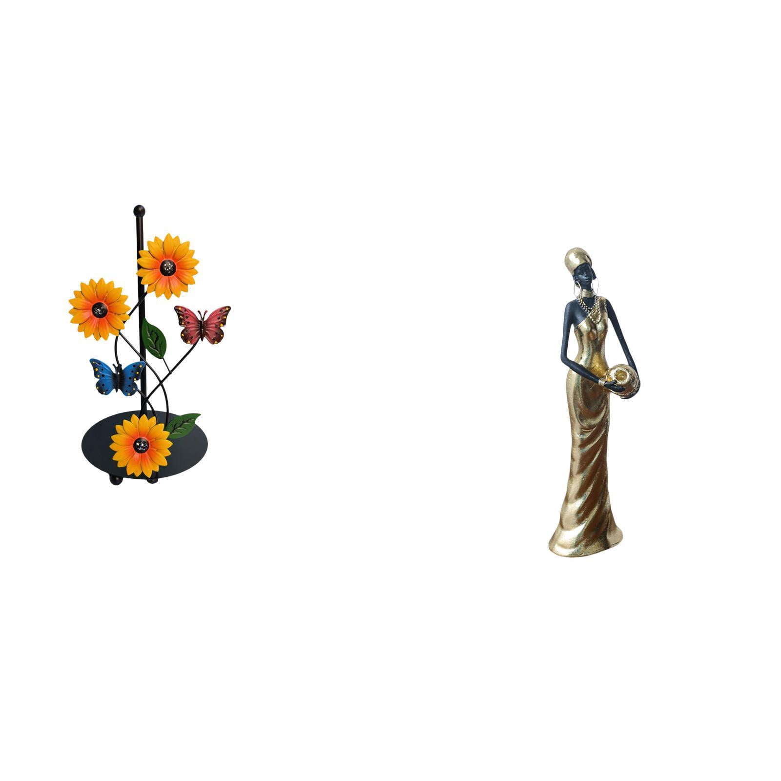 Fiocias Toilet Paper Holder African Women Figurine Paper Towel Holder Countertop African Tribal Lady Statue Handmade Resin Ornament Featuring Iron Constructio