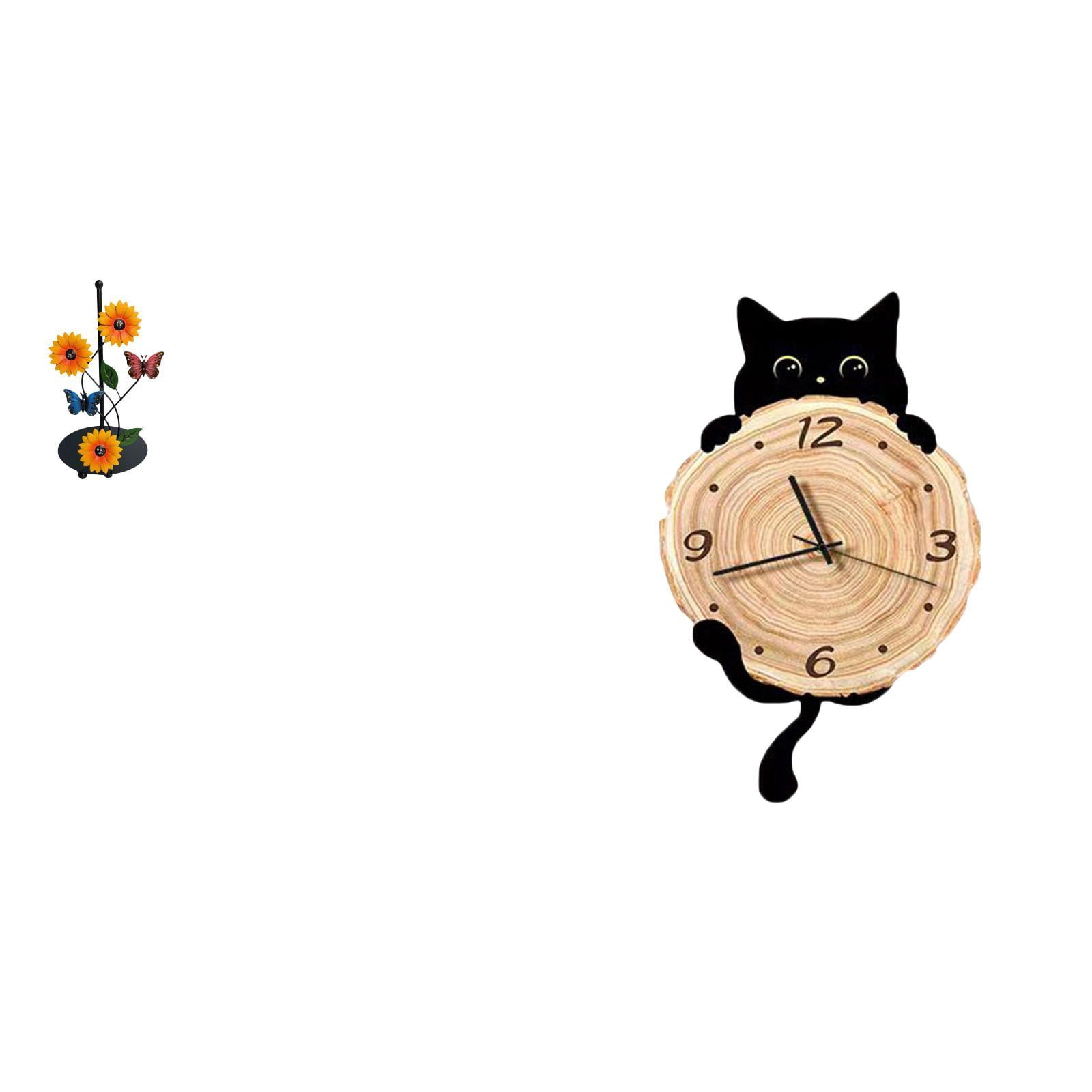 Fiocias Toilet Paper Holder with Cat Wall Clock Iron Paper Towel Holder Countertop Removable Antirust MDF Construction Suitable for Kitchen Dining Room Living