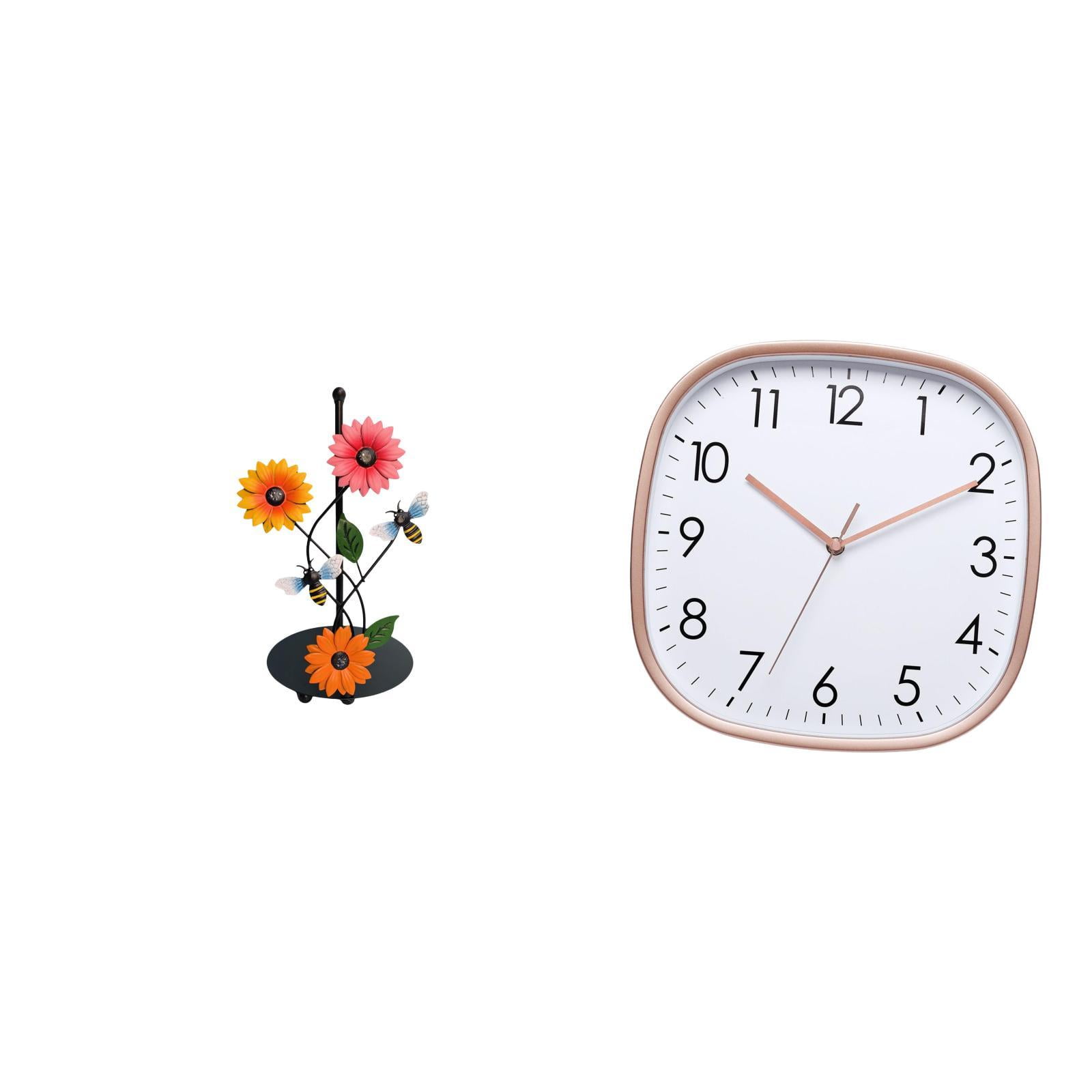 Fiocias Toilet Paper Holder Iron Paper Towel Holder Countertop Kitchen Roll Holder Standing Digital Wall Clock Removable Antirust Quiet Non Ticking Sweep Move