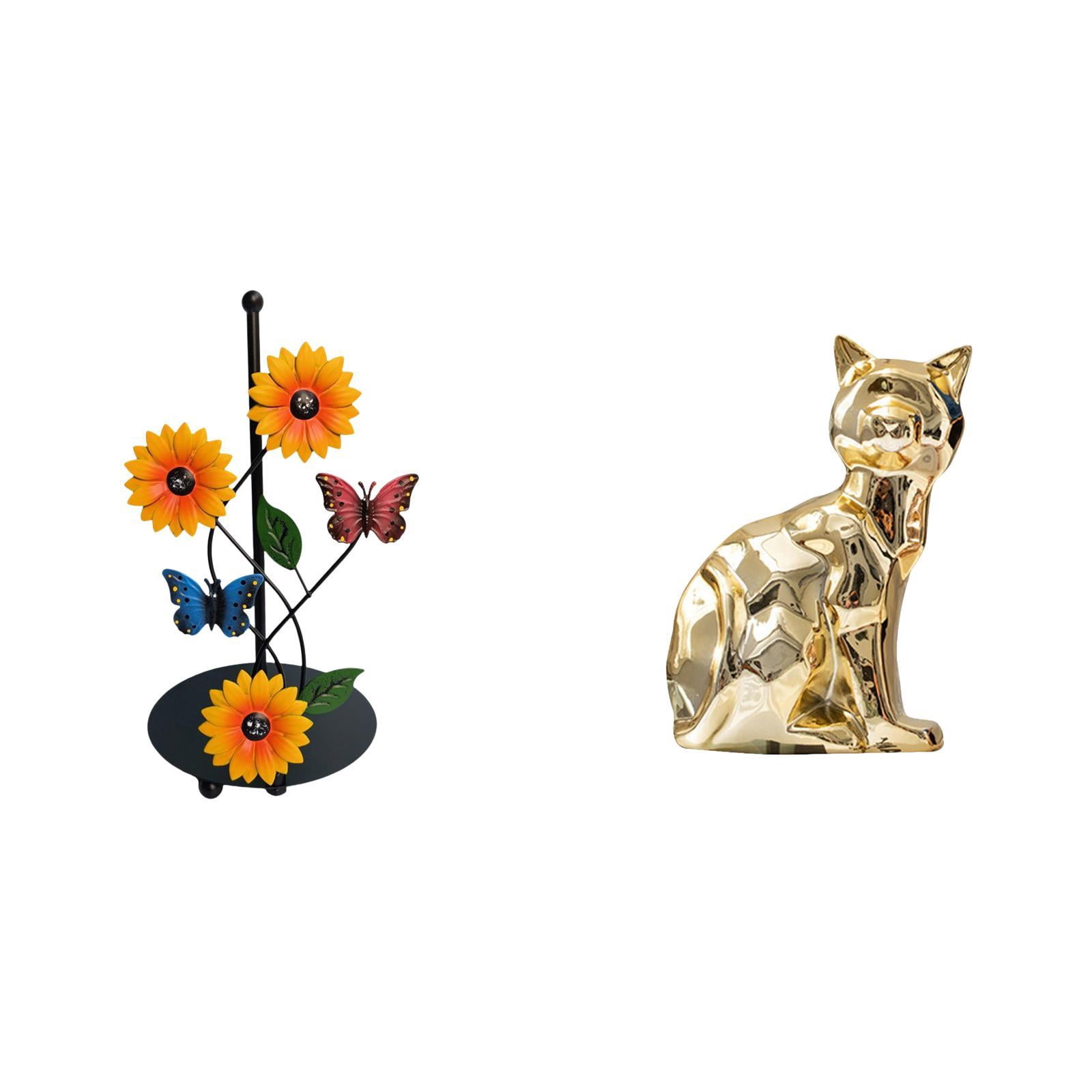 Fiocias Toilet Paper Holder Paper Towel Holder Countertop Kitchen Roll Holder Cat Statue Figurine Iron Ceramic Material Suitable for Living Room Bedroom Offic