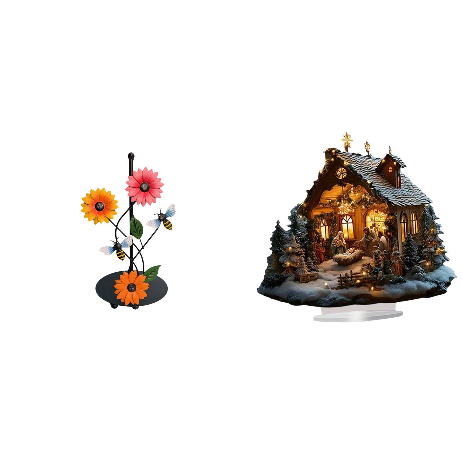 Fiocias Toilet Paper Holder Paper Towel Holder Countertop Kitchen Roll Holder Standing Nativity Scene Sculpture Iron Acrylic Ornament Suitable for K