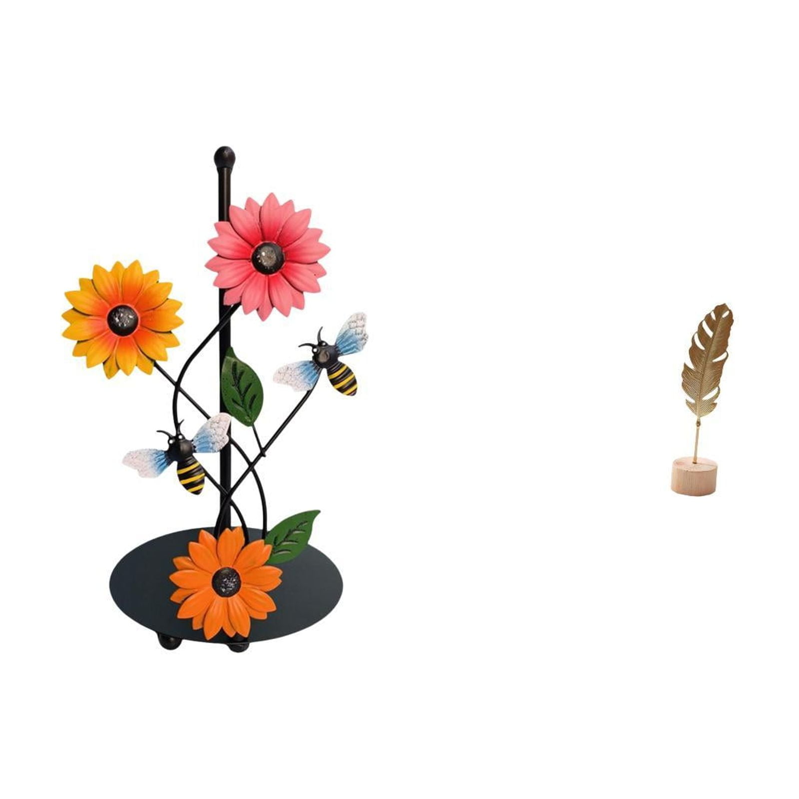 Fiocias Toilet Paper Holder Paper Towel Holder Countertop Leaf Sculpture Metal Leaf Statue Iron Construction Stable Antirust Suitable for Kitchen Countertop D