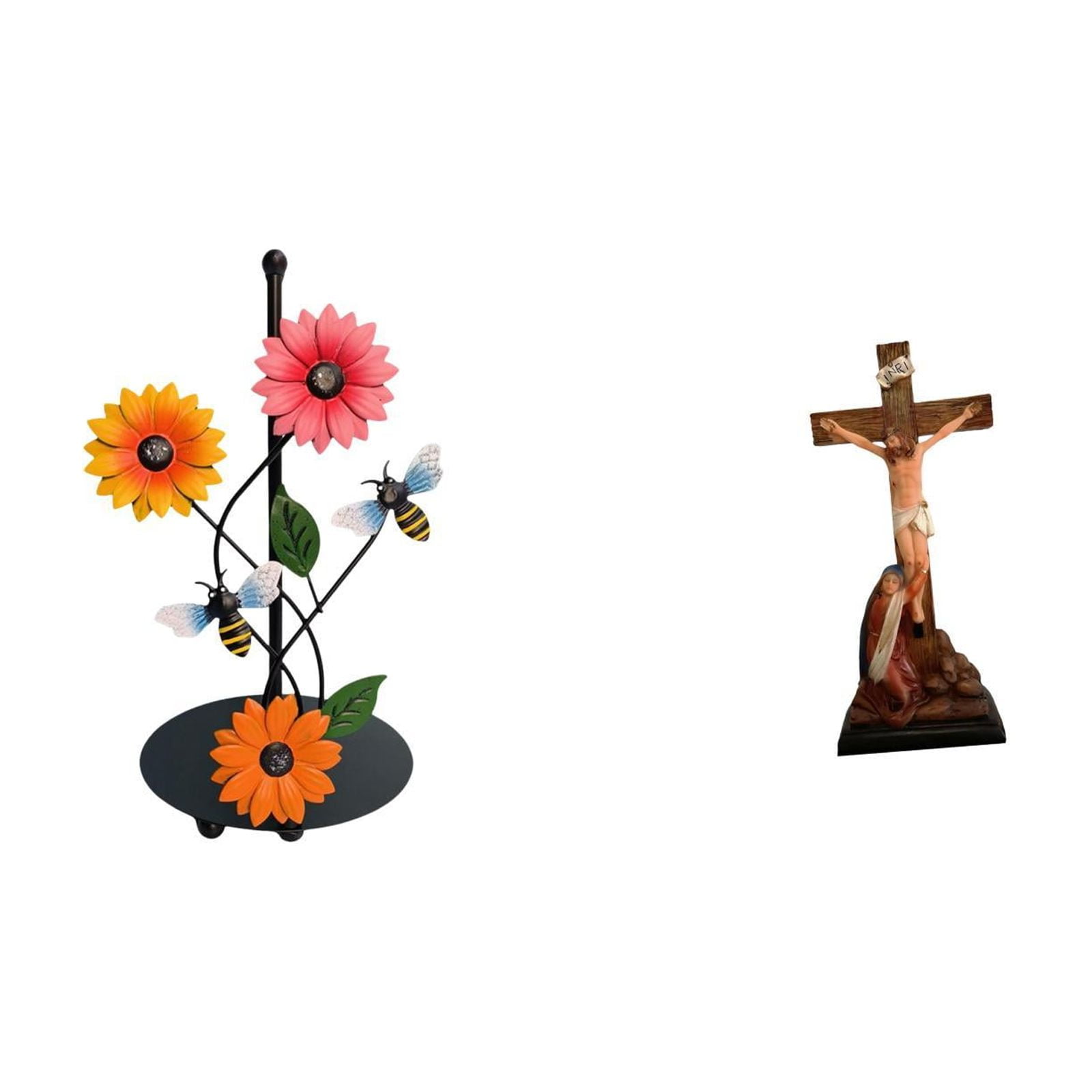 Fiocias Toilet Paper Holder Paper Towel Holder Countertop Mother Mary Statue Figurine Jesus Cross Figurine Iron Resin Material Suitable for Kitchen