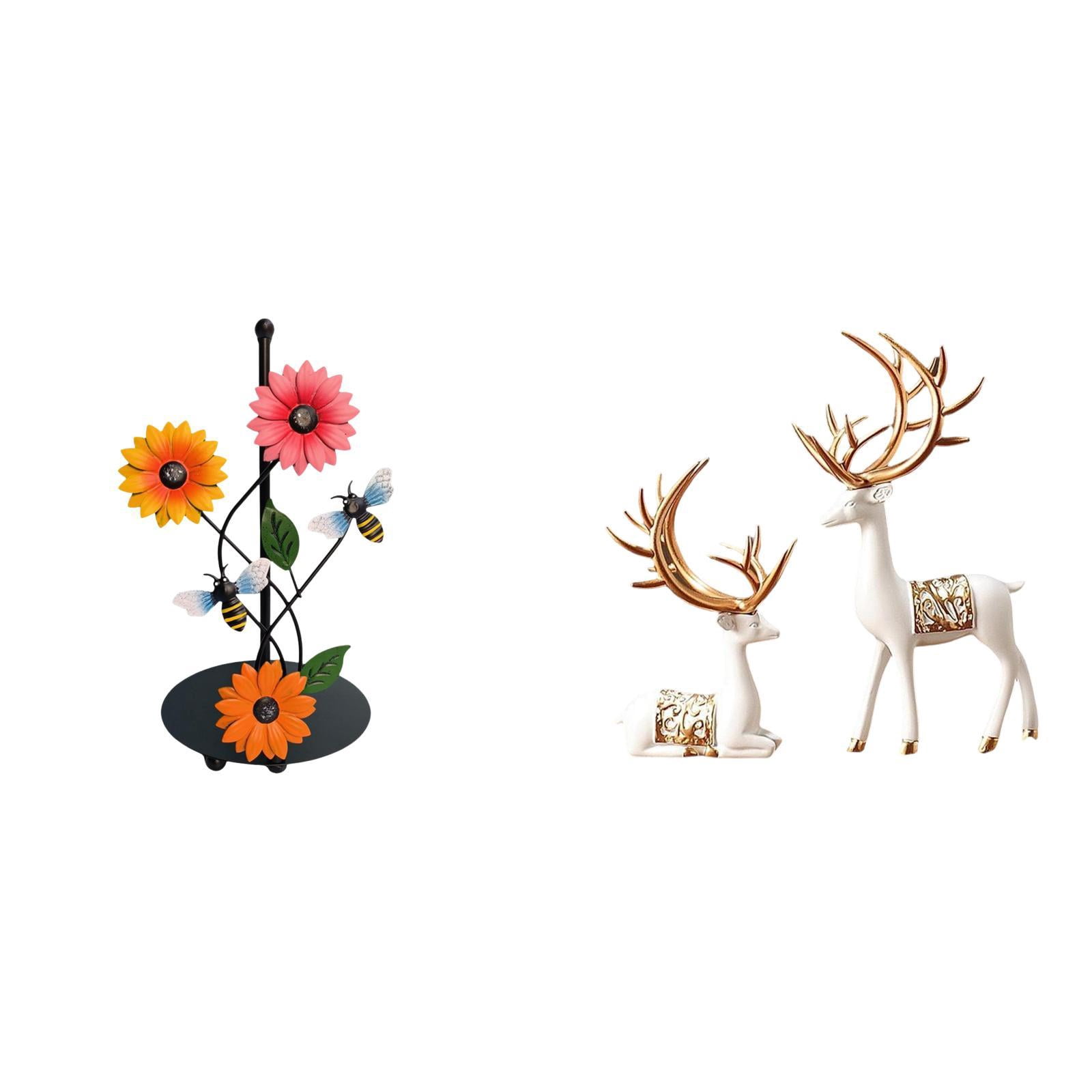 Fiocias Toilet Paper Holder Paper Towel Holder Deer Sculpture Statue Reindeer Couple Figurine Made of Iron And Resin Suitable for Kitchen Countertop Bedroom D