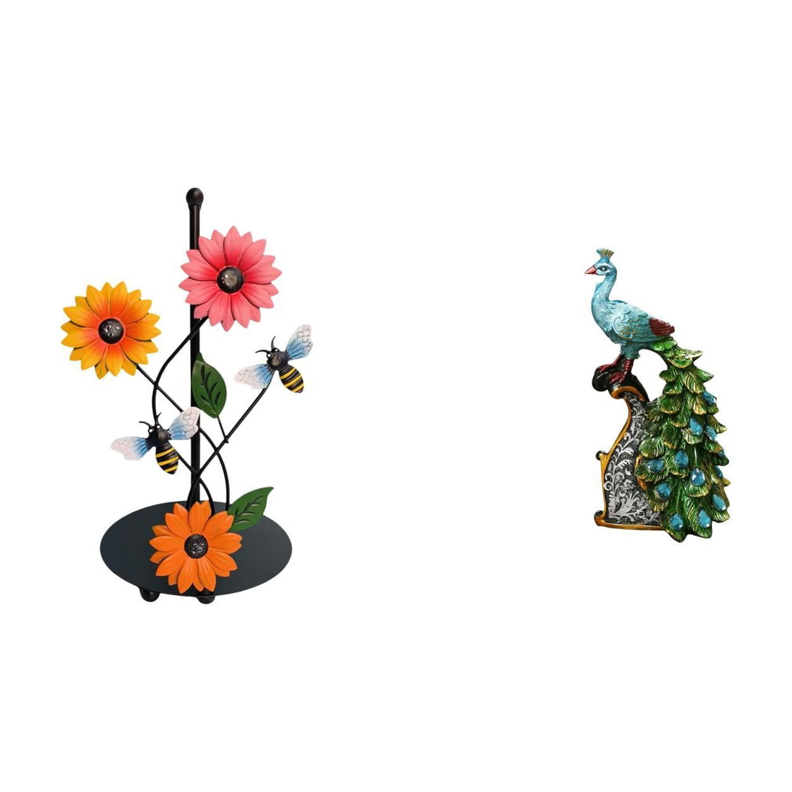 Fiocias Toilet Paper Holder Paper Towel Stand Peacock Figurine Desktop Statue Creative Iron Resin Decorative Piece Suitable for Kitchen Countertop D