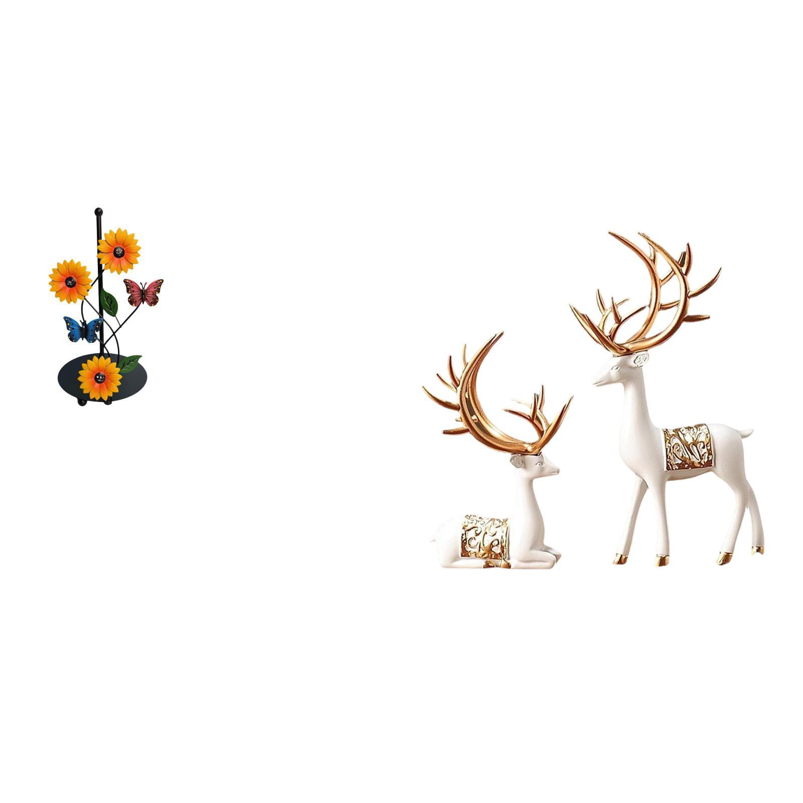 Fiocias Toilet Paper Holder Set Paper Towel Holder Countertop Kitchen Roll Holder Standing Deer Sculpture Statue Resin Iron Ornament Suitable for Gi