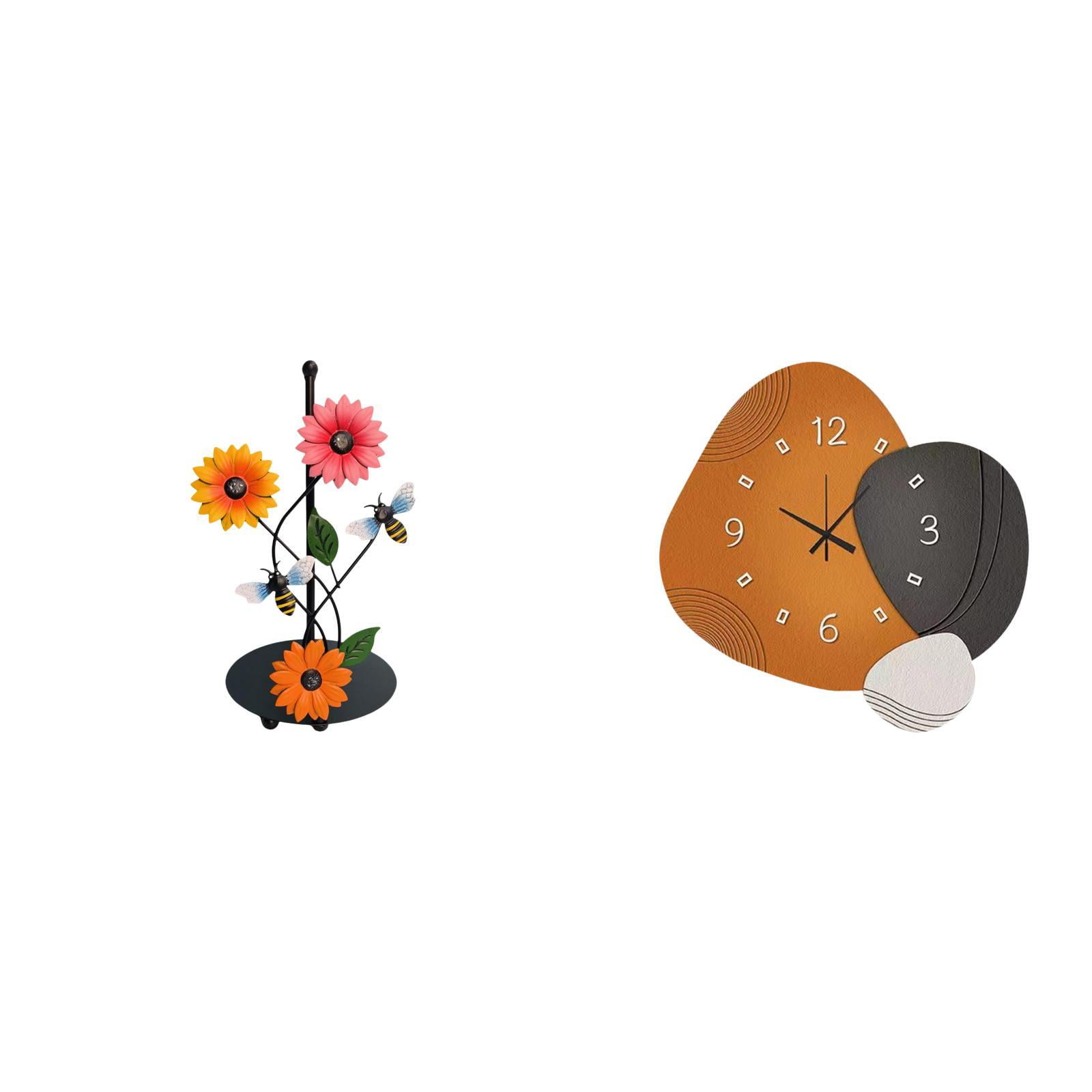Fiocias Toilet Paper Holder And Wall Clock Set with Paper Towel Holder Creative Decorative Clock Wood Silent Ornament Iron Construction Suitable for Kitchen L