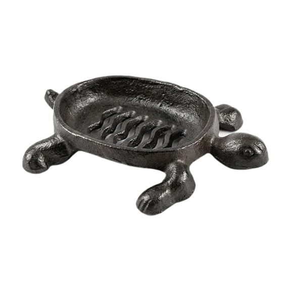 Fiocias Turtle Soap Dish Holder Drainable Space Saving Rustic Retro Design Handmade Container Cast Iron for Tabletop Gift Countertop Brown