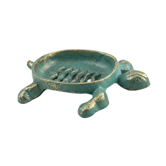 Fiocias Turtle Soap Dish Holder Drainable Space Saving Rustic Retro Design Handmade Container Cast Iron for Tabletop Gift Countertop Green