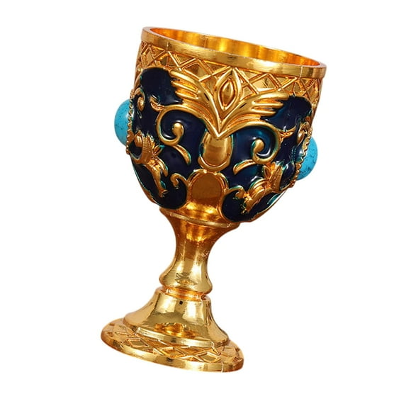 Fiocias Vintage Medieval Goblet Desktop Decor Party Supplies Engraved Wedding Zinc Alloy Gold Blue