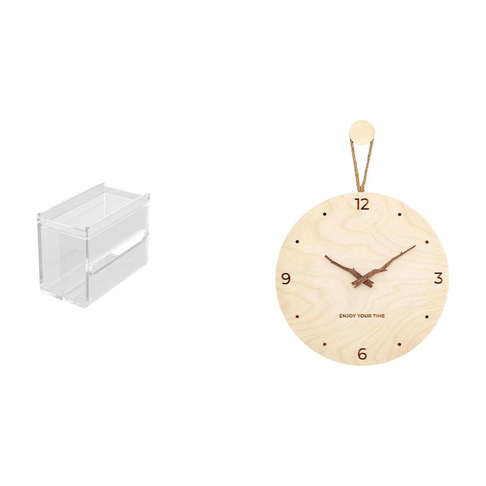 Fiocias Wall Clock Tissue Case Toilet Paper Storage Box Acrylic Towel Holder Wood Modern Minimalist Silent Easy Installation Suitable for Bedroom Ki