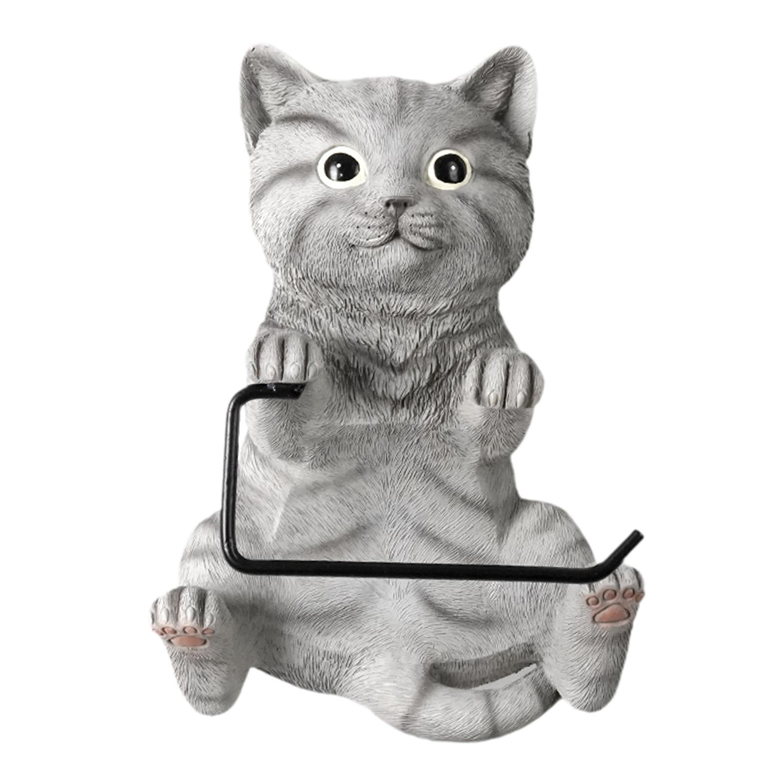 Fiocias Wall Mounted Cat Toilet Paper Roll Holder Bathroom Accessories Premium Resin Gray