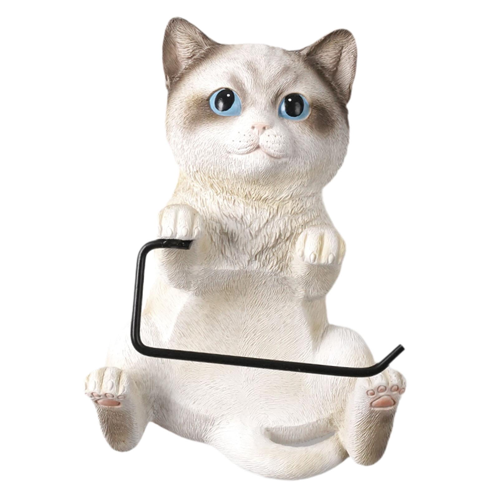 Fiocias Wall Mounted Cat Toilet Paper Roll Holder Bathroom Accessories Premium Resin White
