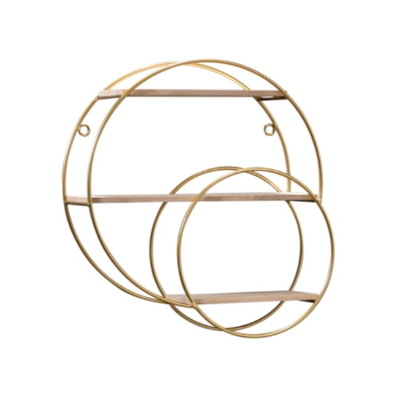 Fiocias Wall Shelf Floating Shelf 3 Layers Gold Color for Storage Versatile Space Saving Double Circle