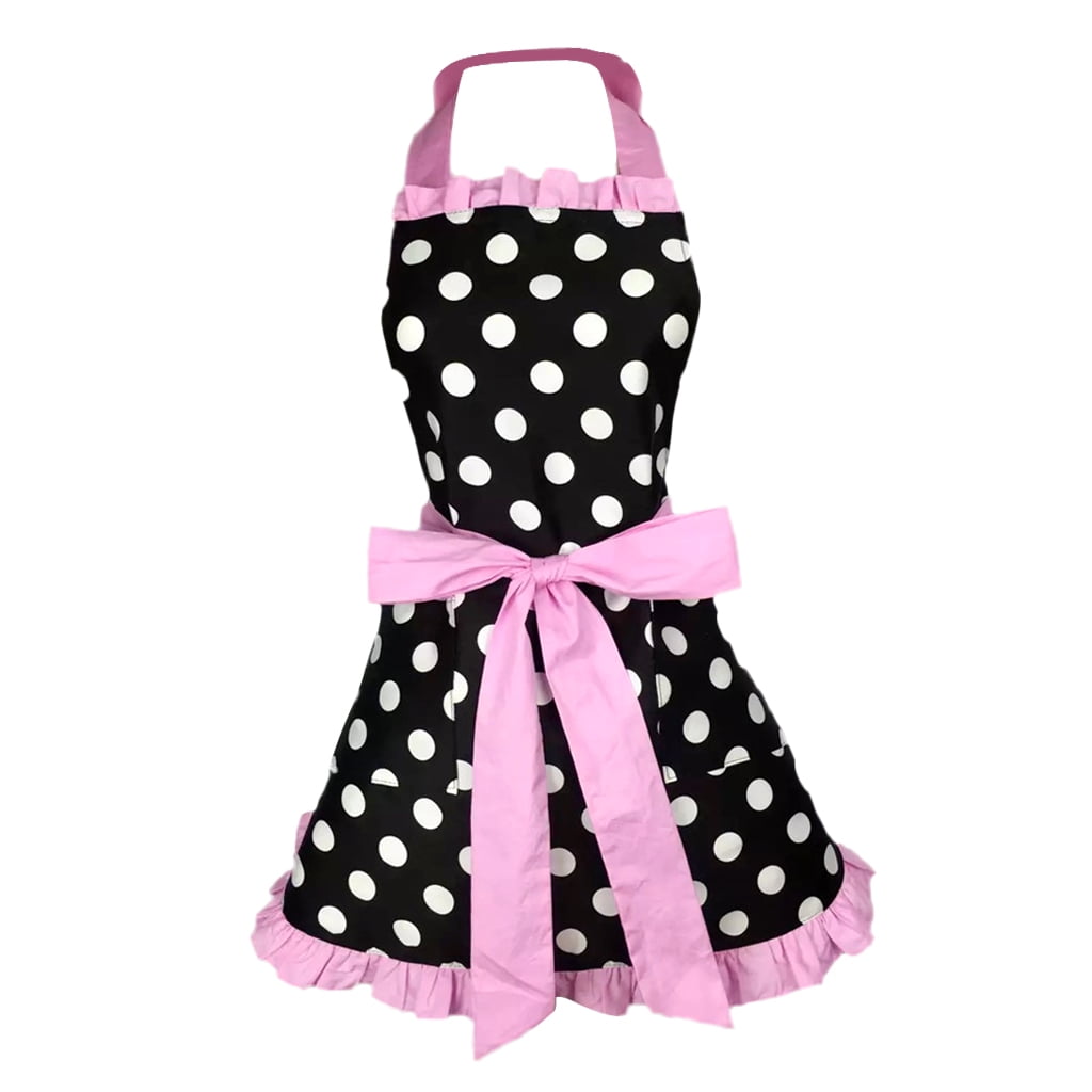 Fiocias Woman point apron kitchen apron with pockets, gift for mother's day Pink