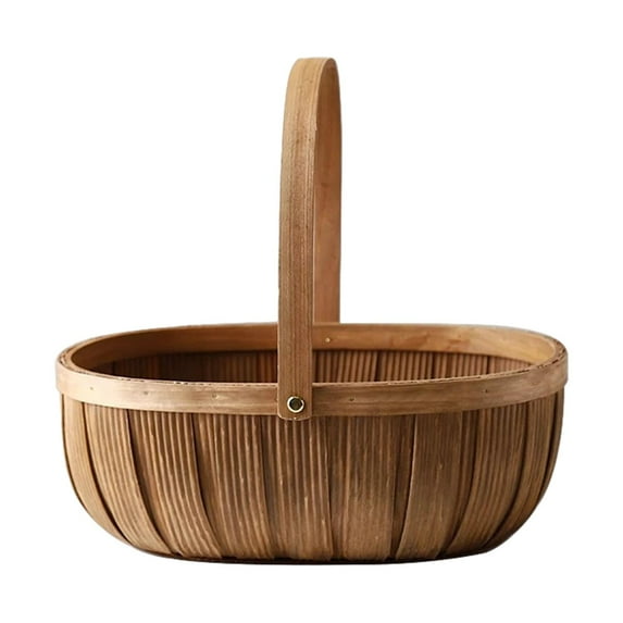 Fiocias Wood Chip Picnic Basket with Handle Easter Basket Farmhouse Decor Serving Basket Size L