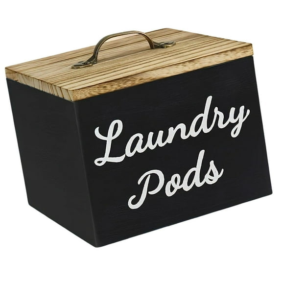 Fiocias Wood Storage Container, Worktop Organizer, Multi -purpose, Laundry Kitchen Decor Black laundry pod