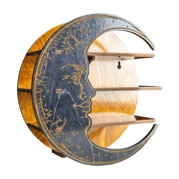 Fiocias Wooden Moon Shelf Crystal Holder Decorative Witchy Gift Crystal Display Storage Deep