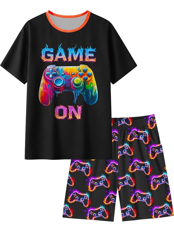 Boys Pajamas Big Boys Pajamas Short Sleeves & Shorts 2 Pieces Summer Pjs Set Kid Sleepwear Lounge Clothes Size 8-14