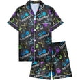thumbnail image 1 of Fiodrimy Boys Pajamas Big Boys Satin PJS Set Summer Short Sleeve Button Down Kids Silky Pajama Lounge Sleepwear Size 8-14, 1 of 6