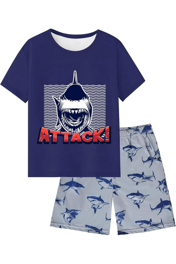 Boys Pajamas Big Boys Summer Short Sleeve PJ Set Kid Sleepwear Boys Pajamas Size 8-14