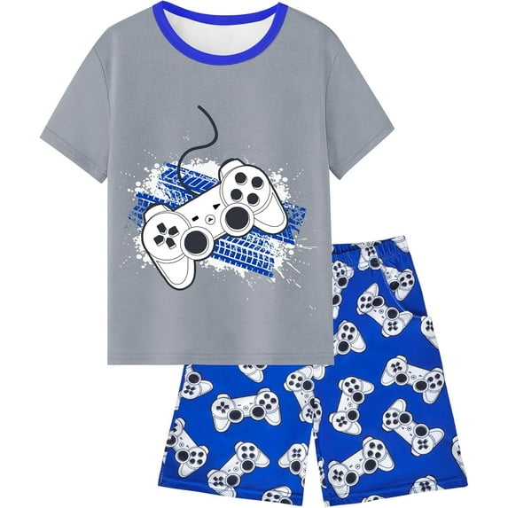 Fiodrimy Boys Pajamas Big Boys Summer Short Sleeve PJ Set Kid Sleepwear Boys Pajamas Size 8-14