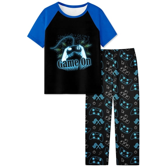 Fiodrimy Boys Pajamas Little Big Boys Short Sleeves and Pants Pajamas 2-Piece Pjs Set Kids Sleepwear Size 8-14