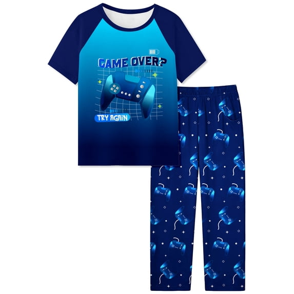 Fiodrimy Boys Pajamas Little Big Boys Short Sleeves and Pants Pajamas 2-Piece Pjs Set Kids Sleepwear Size 8-14
