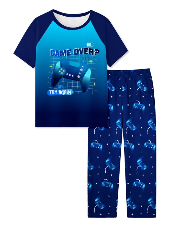 Boys Pajamas Little Big Boys Short Sleeves and Pants Pajamas 2-Piece Pjs Set Kids Sleepwear Size 8-14