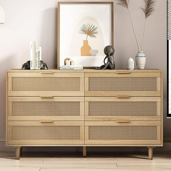 Fiogmub 6 Drawer Double Dresser, Drawer Dresser Chest of 6 Drawers, Dresser for Bedroom, Living Room