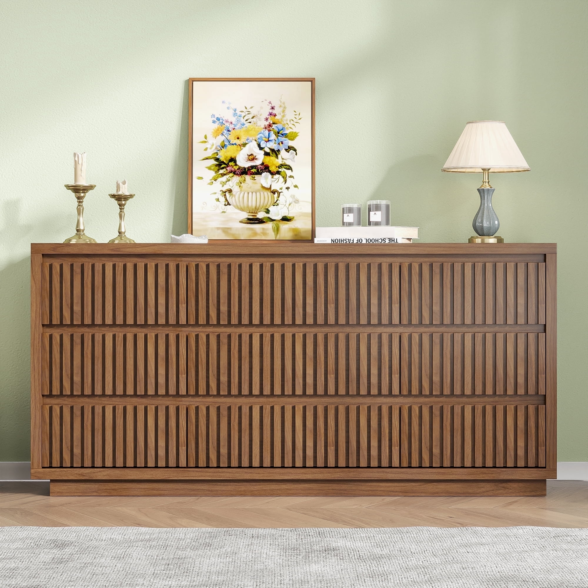 Fiogmub 9 Drawer Dresser for Bedroom, Wide Chest of Drawers TV Stand, Clothes Storage Cabinet Organizer for Living Room, Walnut