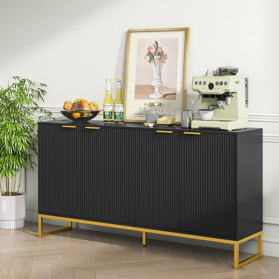 Fiogmub Fluted sideboards and buffets, Black fluted cabinet, Accent Cabinet Adjustable Shelves