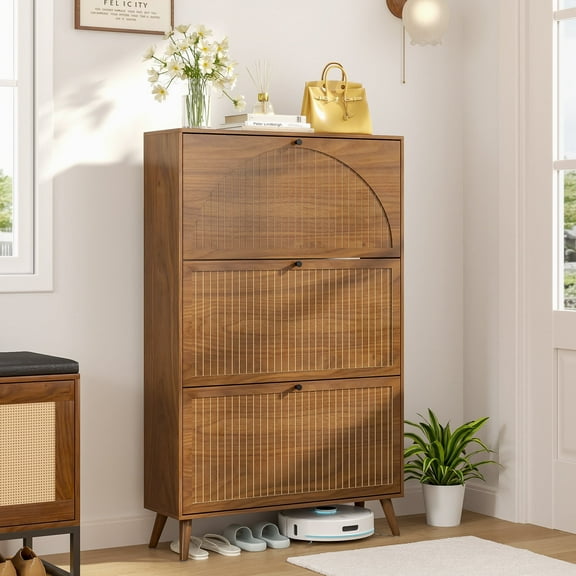 Fiogmub Shoe Cabinet with 3 Flip Drawers, Freestanding Shoe Storage Cabinet, Narrow Shoe Rack Organizer for Entryway