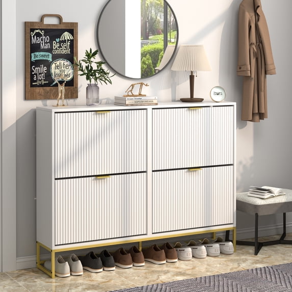 Fiogmub Shoe Storage Cabinet, 2 Flip Drawers, Wooden Shoe Rack Organizer, Entryway