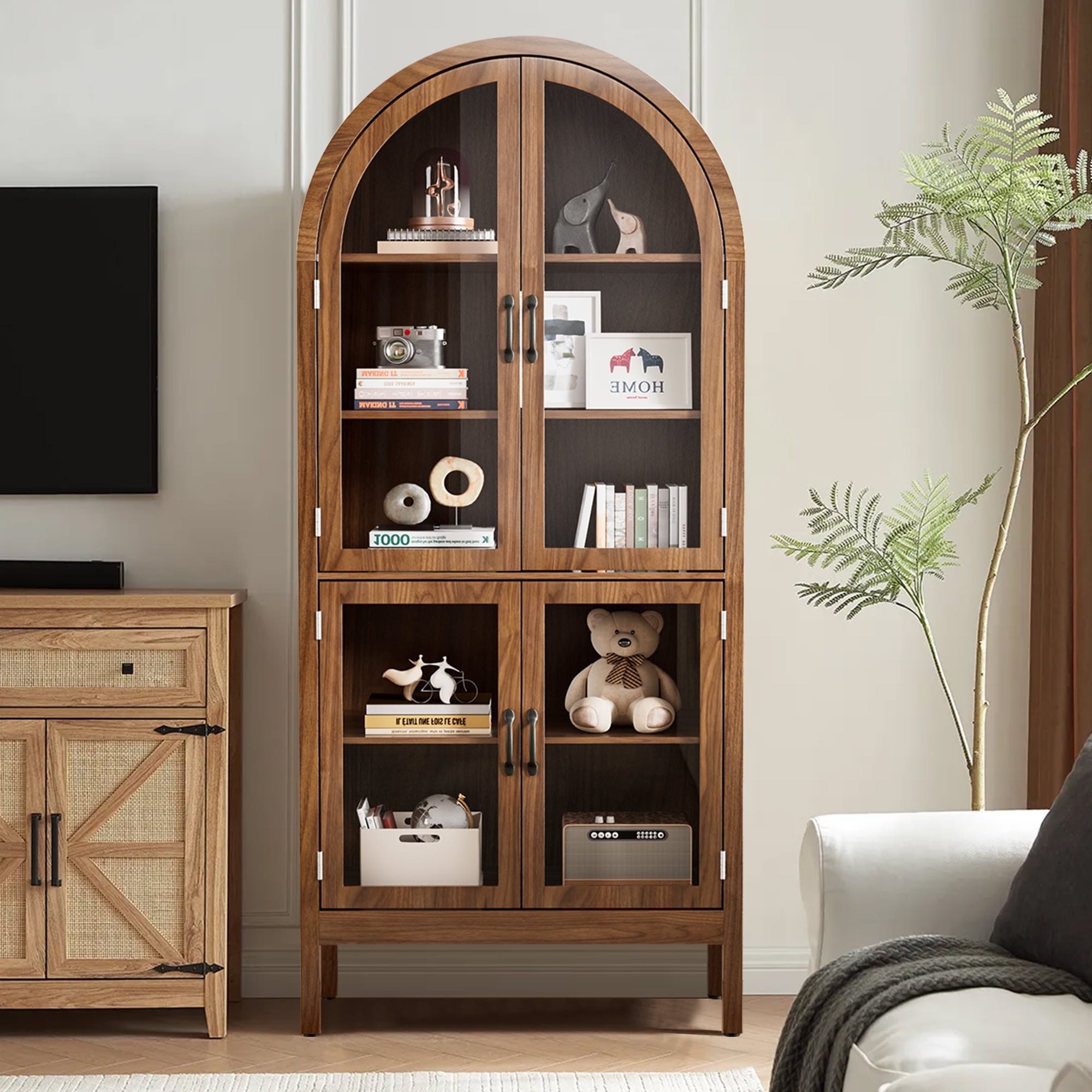 Fiogmub Tall Arched Storage Display Cabinet, Arched Pantry Cabinet with Doors, Acrylic Doors
