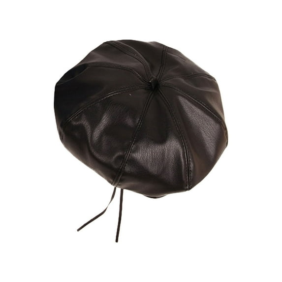 Fiomva Children Beret Hat Girl Boy Leather Drawstrings Solid Octagonal Hat Black 2-6 Years