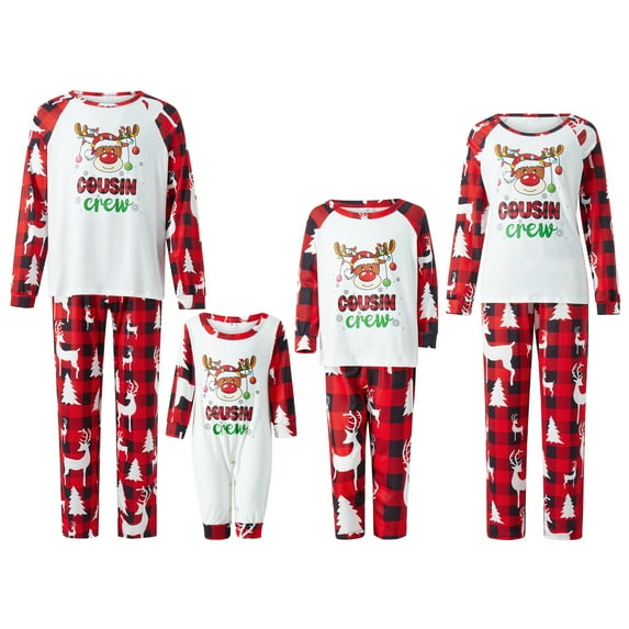 Fiomva Christmas Matching Pajamas for Family Sets 2023 Elk Santa Christmas Tree Print Cute Funny Xmas Sleepwear Pjs Sets