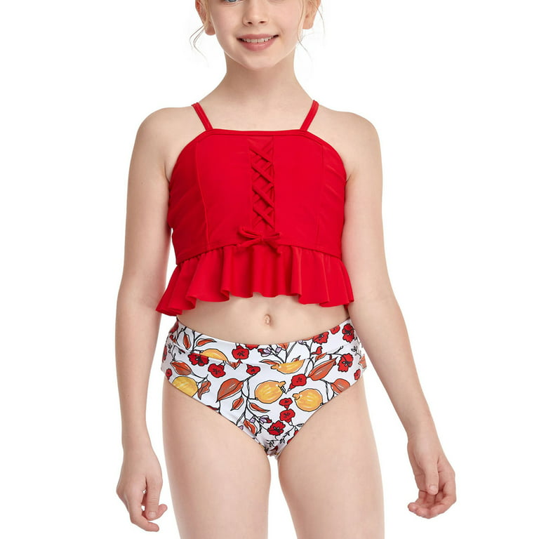  Girls Two Piece Swimsuit Toddler Falbala High Waisted Mother  Daughter Bathing Suit Baby Halter Tankini Bikini Swimwear: Clothing, Shoes  & Jewelry