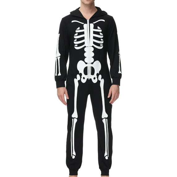 Fiomva Matching Family Pajamas Sets Skeleton Glow in Dark Jumpsuit Halloween Hooded One-Piece Zipper PJS Family Jammies