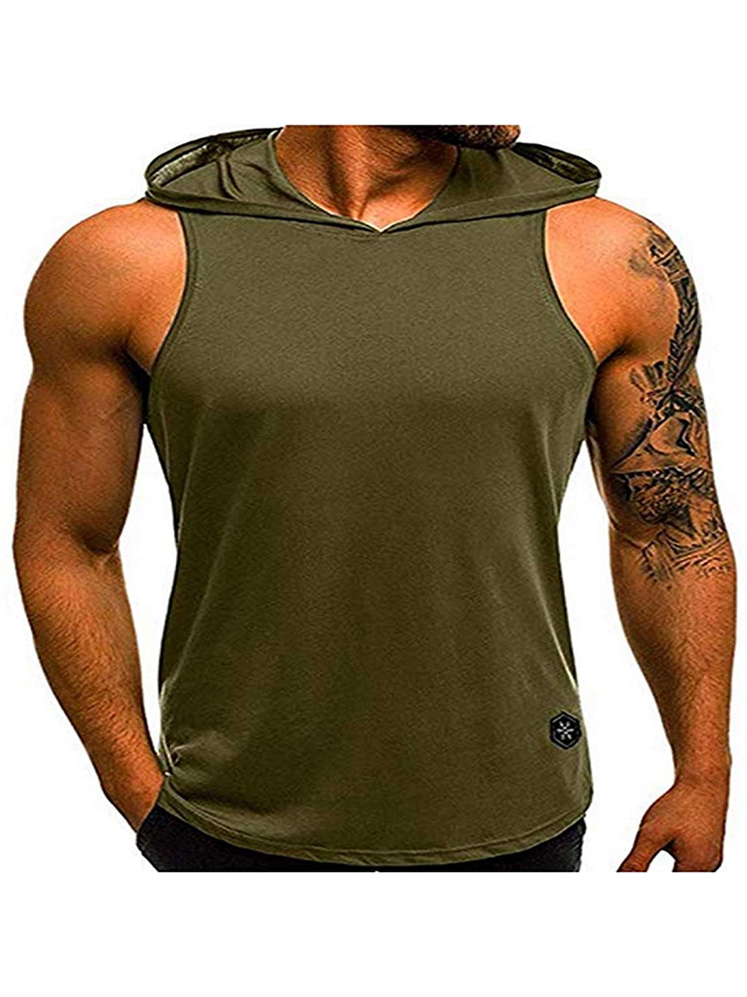 Fiomva Mens Slim Fit Sleeveless Shirts Hooded Tops Muscle Hoodie Casual