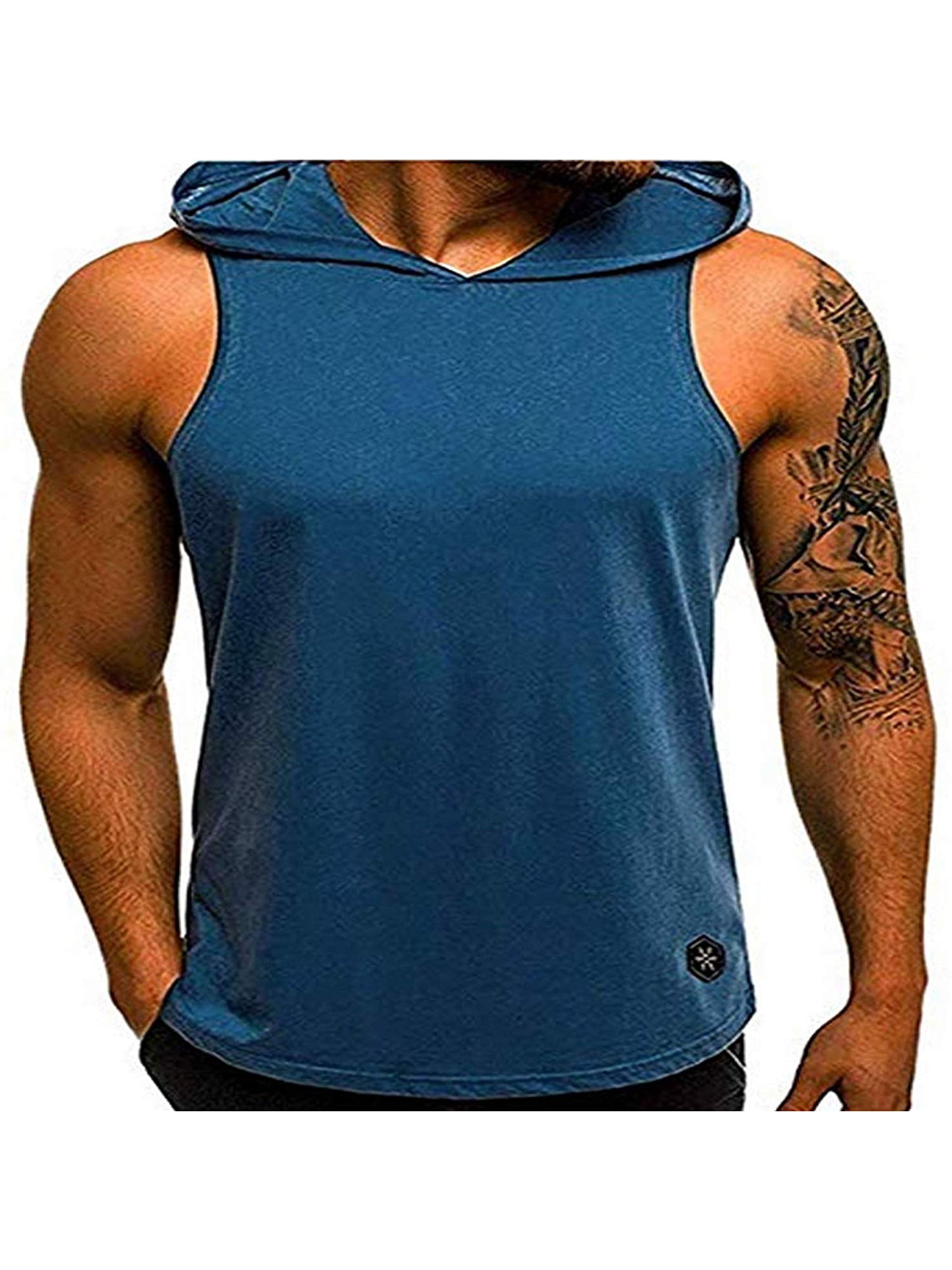 Fiomva Mens Slim Fit Sleeveless Shirts Hooded Tops Muscle Hoodie Casual ...