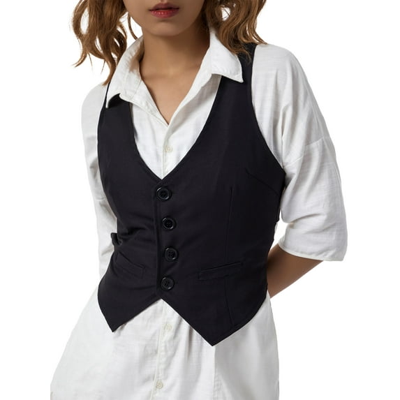 Fiomva Women Dressy Vest Slim Fit Button Halter V-Neck Tuxedo Suit Waistcoats Versatile Racerback Vintage Streetwear
