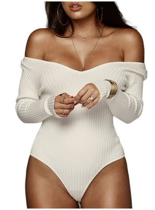 Womens Long Sleeve Rib Knit Bodysuit Round Neck Solid Color Sexy Ribbed One  Piece Romper Onesies Bodycon Tops (X-Large, Gray)