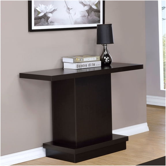 Fiona Cappuccino Modern Console Table with Pedestal Base, Engineered Wood Sofa Table for Entryway, Living Room