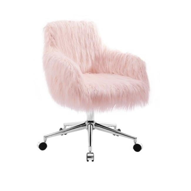 Fiona Glam Pink Faux Fur & Chrome Swivel Office Chair