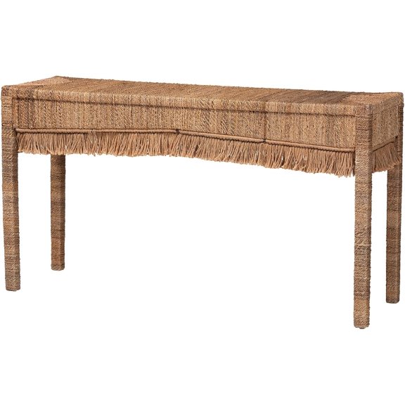 Fiona Handwoven Seagrass Console Table - Coastal Boho Accent Table with Fringe Detailing for Living Room, Entryway, or Hallway