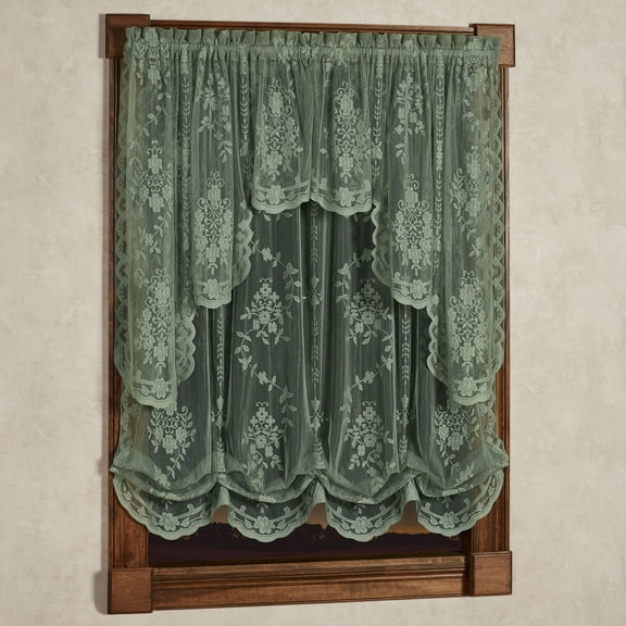 Fiona II Green Polyester Lace Window Treatment; Balloon Shade and 38L Swag Valance Set